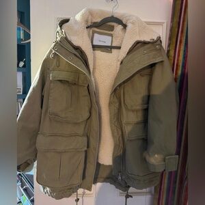 Bershka Khaki Jacket with Sherpa Lining